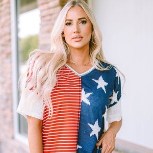 Star and Stripe V-Neck Top